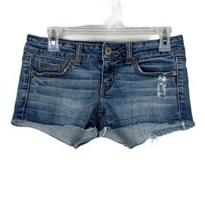 American Eagle Denim Booty Shorts Women Sz 2 Destroyed Cutoffs
